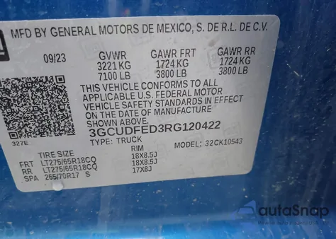 2024 Chevrolet Silverado 1500 4Wd Short Bed Lt Trail Boss z USA, uszkodzony, nr VIN 3GCUDFED3RG120422